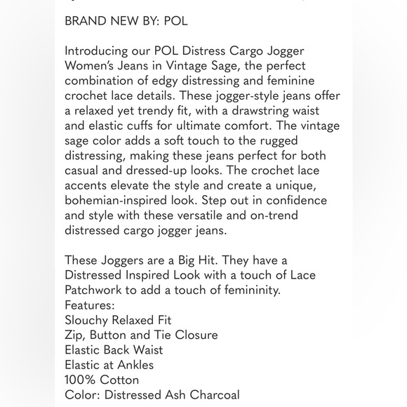 NEW POL Distressed Brown Gray Joggers with Lace Accents! - Picture 7 of 8